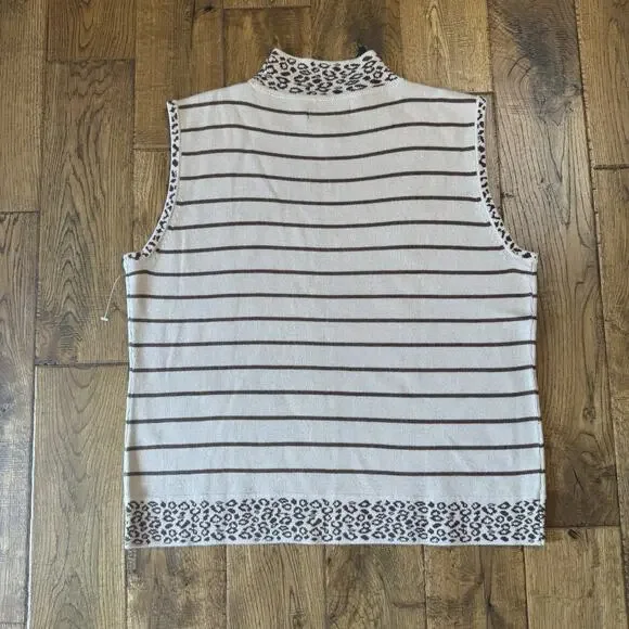 VTG 90s Goodclothes 3 pc Cardigan And Tank Cream Brown Leopard Stripe Set Sz XL - Picture 14 of 14